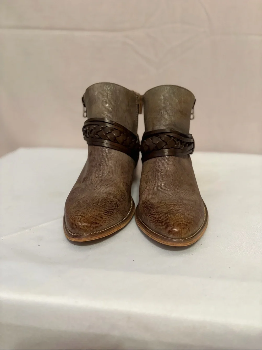 Boutique by Corkys Women’s Brown Braided Strap Ankle Boots